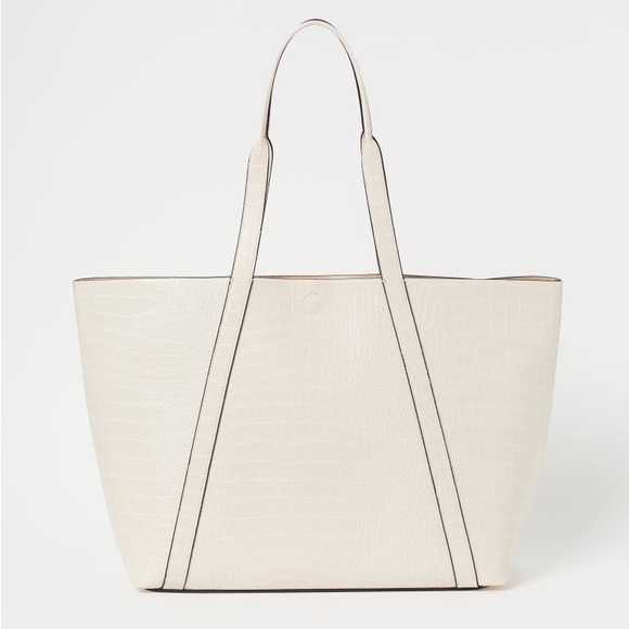 Cream/Crocodile-patterned tote bag - Picture 8 of 9